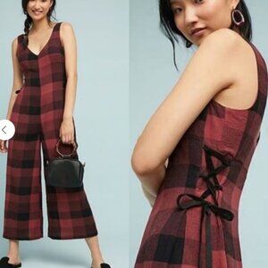 Ett:twa Anthropologie Women's Size 2 Black/Red Plaid Wide Leg Romper